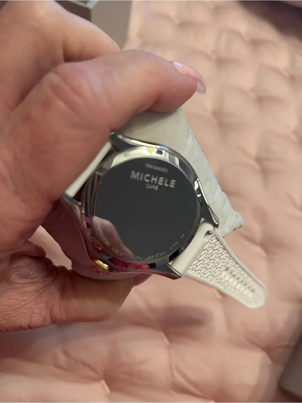Michele White and Gold Accent Diamond Marker Watch